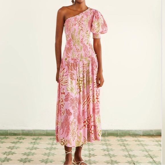 Farm Rio Pink Mixed Lobsters Midi Dress - Picture 1 of 6